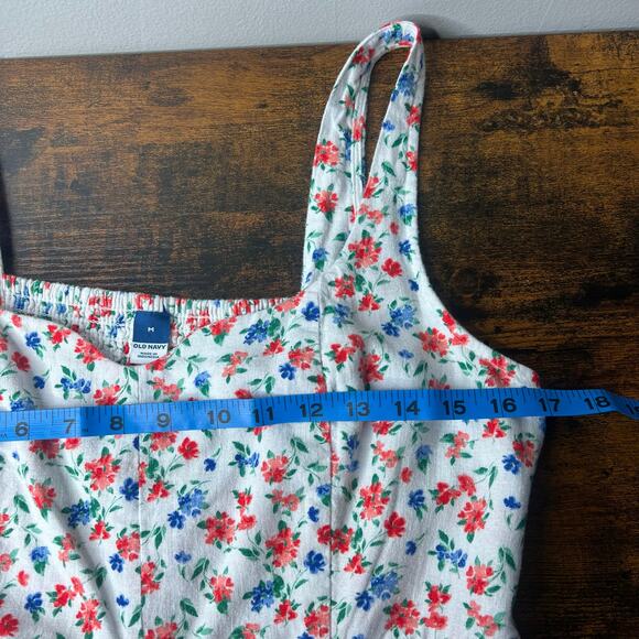 Old Navy Linen Blend Fit & Flare Floral Midi Dress Sz M Peasant Cottagecore - Picture 11 of 13